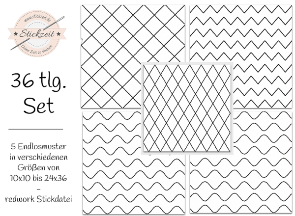 Endlosmuster Füllmuster Quiltmuster Mix 1 - redwork Stickdatei